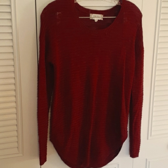 Pink Rose Maroon Long Sleeve Longline Sweater Cozy Fall Knit Everyday Style M - Picture 4 of 10